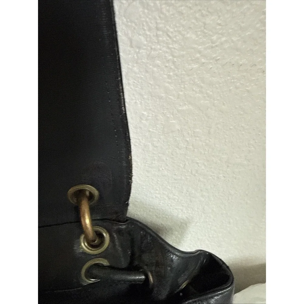 Vintage Soft‎ Black Leather Ninewest Backpack Drawstring Flap Closure Brass Tag